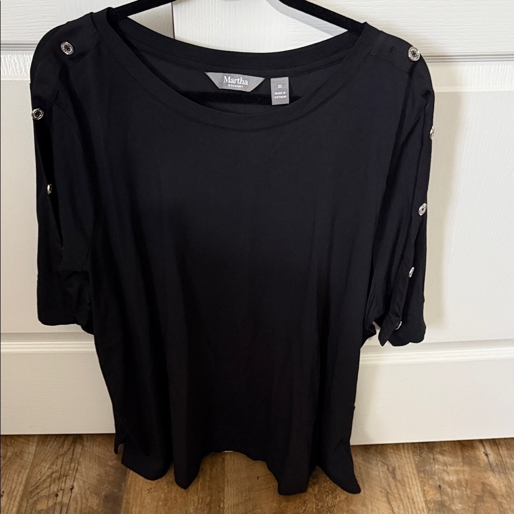 Martha Stewart Black Blouse with Button Accents Size 3X